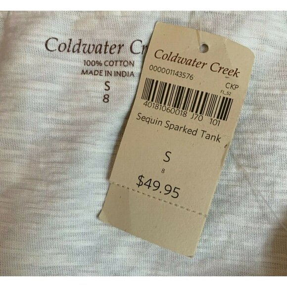 Coldwater Creek S Eggshell Mesh Purple Striped Sequin Scoop Neckline Tank Top - Picture 5 of 5